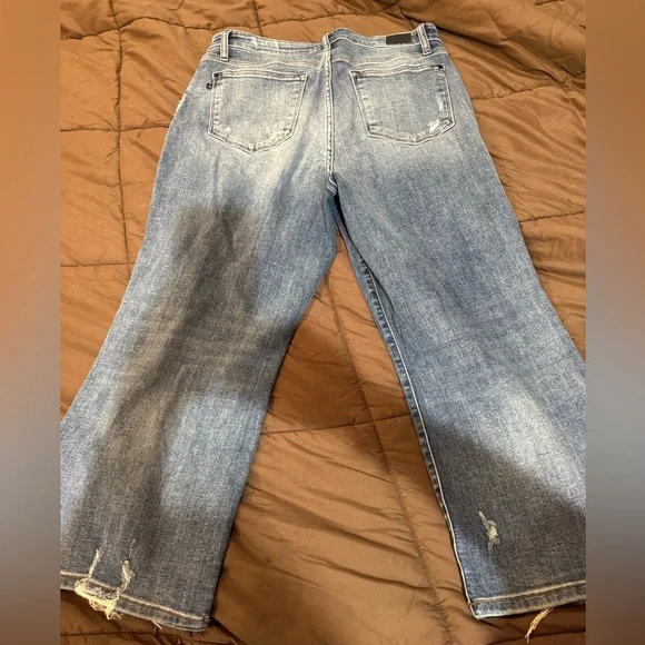 Judy Blue Distressed Wide Leg Jeans - Light Blue - Picture 2 of 8